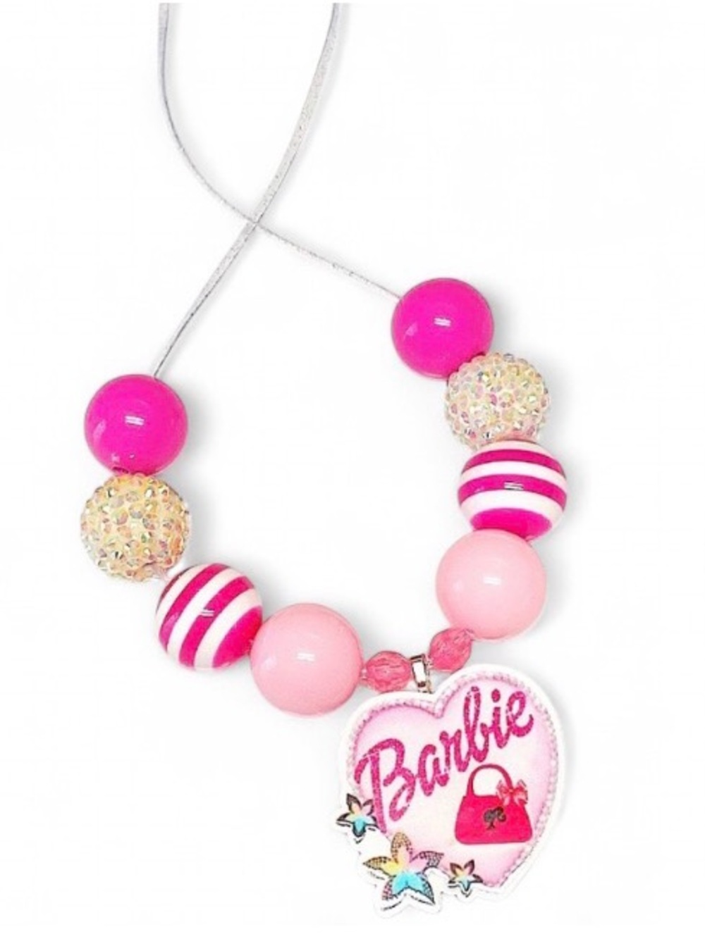 Handmade Barbie Inspired Pink Bubblegum Heart Necklace Adjustable 12–20”